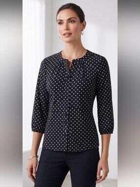Sarah Michelle Women's Black/White Polka Dot 3/4 Button Top Size 1X